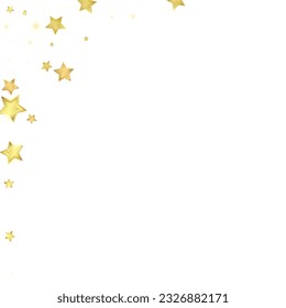 Superposición vectorial de las estrellas mágicas.  Estrellas de oro dispersas al azar, cayendo, flotando.  Una plantilla de superposición infantil de ensueño caótico. Cielo nocturno de caricatura mágica sobre fondo blanco.