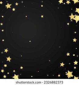 Magic stars vector overlay.  Gold stars scattered around randomly, falling down, floating.  Chaotic dreamy childish overlay template. on black background.