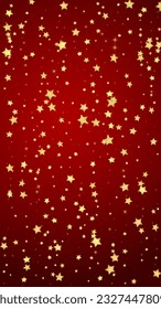 Magic stars vector overlay.  Gold stars scattered around randomly, falling down, floating.  Chaotic dreamy childish overlay template. on red background.