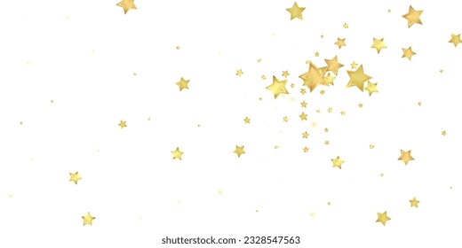 Magic stars vector overlay.  Gold stars scattered around randomly, falling down, floating.  Chaotic dreamy childish overlay template. Vector magic overlay  on white background.