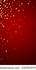 Magic stars vector overlay.  Gold stars scattered around randomly, falling down, floating.  Chaotic dreamy childish overlay template. on red background.