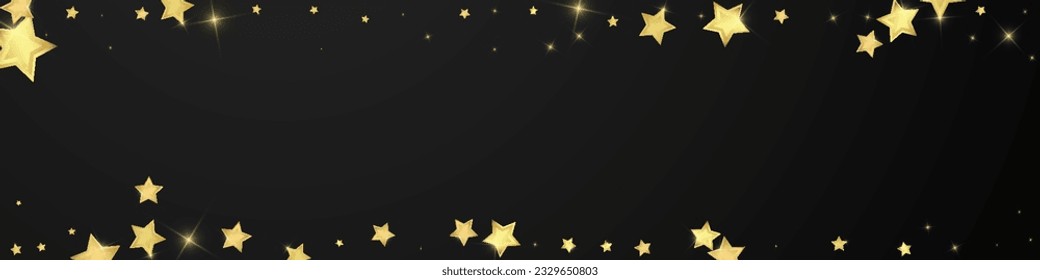 Magic stars vector overlay.  Gold stars scattered around randomly, falling down, floating.  Chaotic dreamy childish overlay template. Vector fairytale  on black background.