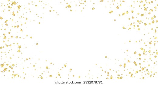 Magic stars vector overlay.  Gold stars scattered around randomly, falling down, floating.  Chaotic dreamy childish overlay template. Vector magic overlay  on white background.