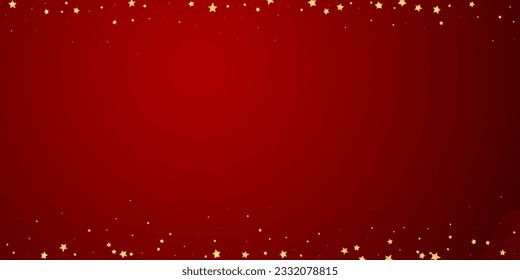 Magic stars vector overlay.  Gold stars scattered around randomly, falling down, floating.  Chaotic dreamy childish overlay template. Vector magic overlay  on red background.