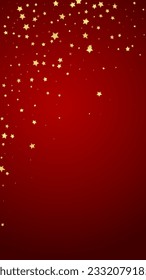 Magic stars vector overlay.  Gold stars scattered around randomly, falling down, floating.  Chaotic dreamy childish overlay template. on red background.