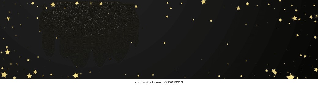 Magic stars vector overlay.  Gold stars scattered around randomly, falling down, floating.  Chaotic dreamy childish overlay template. Magical cartoon night sky on black background.