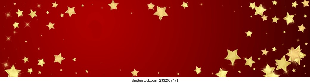 Magic stars vector overlay.  Gold stars scattered around randomly, falling down, floating.  Chaotic dreamy childish overlay template. Vector magic overlay  on red background.