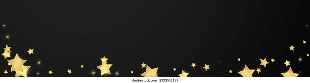 Superposición vectorial de las estrellas mágicas.  Estrellas de oro dispersas al azar, cayendo, flotando.  Una plantilla de superposición infantil de ensueño caótico. Cielo nocturno de caricatura mágica sobre fondo negro.