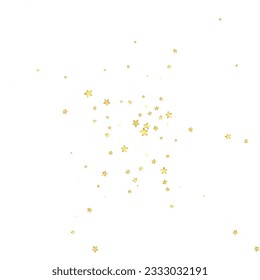 Superposición vectorial de las estrellas mágicas.  Estrellas de oro dispersas al azar, cayendo, flotando.  Una plantilla de superposición infantil de ensueño caótico. Vector nocturno milagroso estrellado sobre fondo blanco.