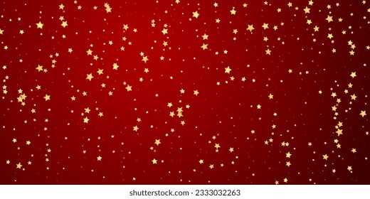 Magic stars vector overlay.  Gold stars scattered around randomly, falling down, floating.  Chaotic dreamy childish overlay template. on red background.