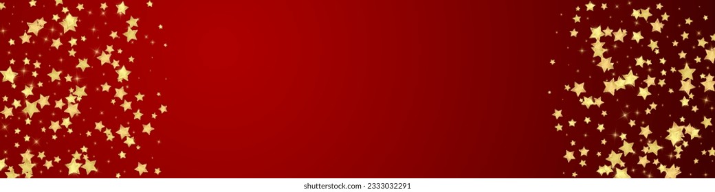 Magic stars vector overlay.  Gold stars scattered around randomly, falling down, floating.  Chaotic dreamy childish overlay template. on red background.