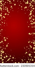 Magic stars vector overlay.  Gold stars scattered around randomly, falling down, floating.  Chaotic dreamy childish overlay template. on red background.