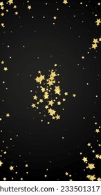 Magic stars vector overlay.  Gold stars scattered around randomly, falling down, floating.  Chaotic dreamy childish overlay template. on black background.