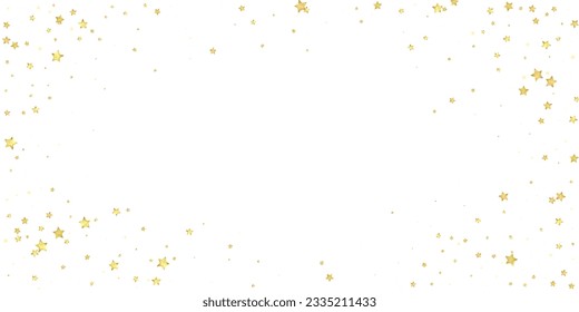 Magic stars vector overlay. Gold stars scattered around randomly, falling down, floating. Chaotic dreamy childish overlay template. Enchanting vector with magic stars on white background.