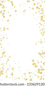 Superposición vectorial de las estrellas mágicas.  Estrellas de oro dispersas al azar, cayendo, flotando.  Una plantilla de superposición infantil de ensueño caótico. Encantador vector con estrellas mágicas sobre fondo blanco.