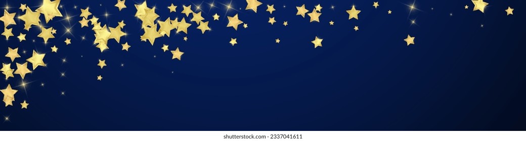 Magic stars vector overlay.  Gold stars scattered around randomly, falling down, floating.  Chaotic dreamy childish overlay template. Miraculous starry night vector  on dark blue background.