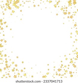 Magic stars vector overlay.  Gold stars scattered around randomly, falling down, floating.  Chaotic dreamy childish overlay template. Vector magic overlay  on white background.