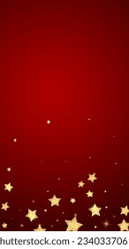 Magic stars vector overlay.  Gold stars scattered around randomly, falling down, floating.  Chaotic dreamy childish overlay template. on red background.