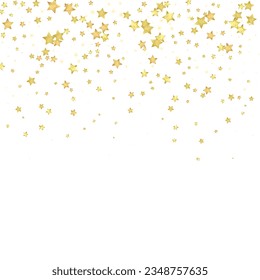 Magic stars vector overlay.  Gold stars scattered around randomly, falling down, floating.  Chaotic dreamy childish overlay template. Vector magic overlay  on white background.