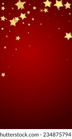 Magic stars vector overlay.  Gold stars scattered around randomly, falling down, floating.  Chaotic dreamy childish overlay template. on red background.