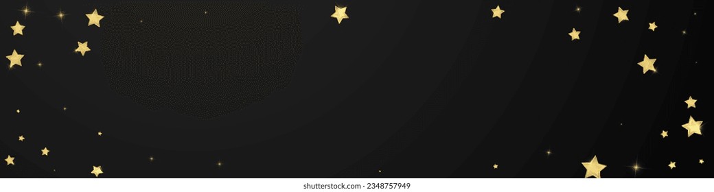 Magic stars vector overlay.  Gold stars scattered around randomly, falling down, floating.  Chaotic dreamy childish overlay template. Vector magic overlay  on black background.