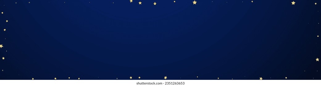 Magic stars vector overlay.  Gold stars scattered around randomly, falling down, floating.  Chaotic dreamy childish overlay template. Miraculous starry night vector  on dark blue background.