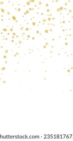 Magic stars vector overlay.  Gold stars scattered around randomly, falling down, floating.  Chaotic dreamy childish overlay template. Vector fairytale  on white background.