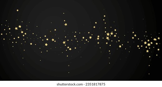 Magic stars vector overlay.  Gold stars scattered around randomly, falling down, floating.  Chaotic dreamy childish overlay template. Vector magic overlay  on black background.