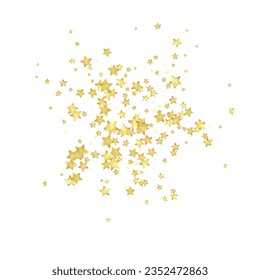 Magic stars vector overlay.  Gold stars scattered around randomly, falling down, floating.  Chaotic dreamy childish overlay template. Miraculous starry night vector  on white background.