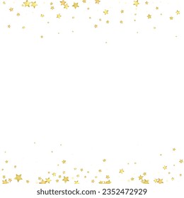 Magic stars vector overlay.  Gold stars scattered around randomly, falling down, floating.  Chaotic dreamy childish overlay template. Miraculous starry night vector  on white background.