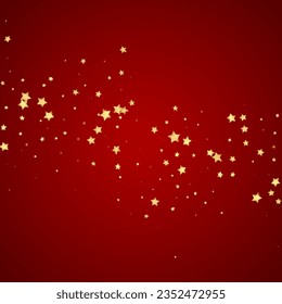 Magic stars vector overlay.  Gold stars scattered around randomly, falling down, floating.  Chaotic dreamy childish overlay template. Vector magic overlay  on red background.