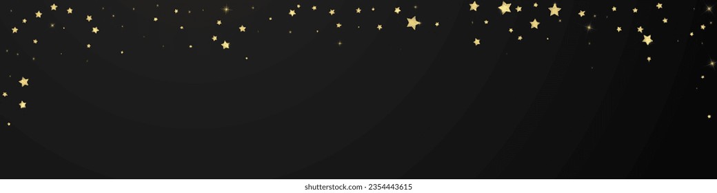 Magic stars vector overlay.  Gold stars scattered around randomly, falling down, floating.  Chaotic dreamy childish overlay template. Magical cartoon night sky on black background.