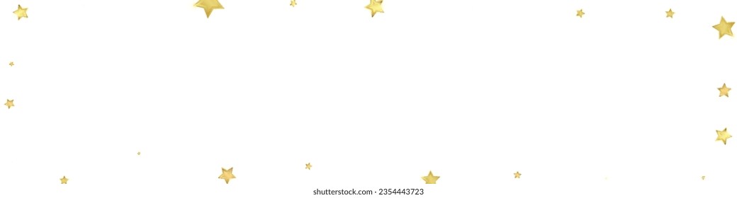 Superposición vectorial de las estrellas mágicas.  Estrellas de oro dispersas al azar, cayendo, flotando.  Una plantilla de superposición infantil de ensueño caótico. Cielo nocturno de caricatura mágica sobre fondo blanco.
