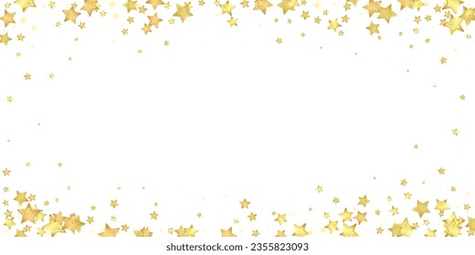 Magic stars vector overlay.  Gold stars scattered around randomly, falling down, floating.  Chaotic dreamy childish overlay template. Magical cartoon night sky on white background.