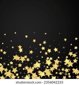 Magic stars vector overlay.  Gold stars scattered around randomly, falling down, floating.  Chaotic dreamy childish overlay template. on black background.
