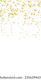 Superposición vectorial de las estrellas mágicas.  Estrellas de oro dispersas al azar, cayendo, flotando.  Una plantilla de superposición infantil de ensueño caótico. Vector nocturno milagroso estrellado sobre fondo blanco.