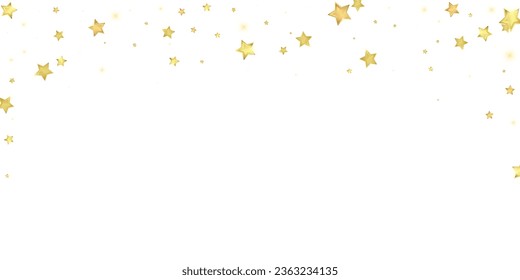Magic stars vector overlay.  Gold stars scattered around randomly, falling down, floating.  Chaotic dreamy childish overlay template. Magical cartoon night sky on white background.
