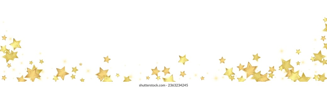Superposición vectorial de las estrellas mágicas.  Estrellas de oro dispersas al azar, cayendo, flotando.  Una plantilla de superposición infantil de ensueño caótico. Encantador vector con estrellas mágicas sobre fondo blanco.