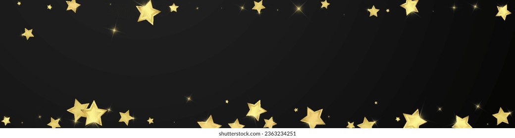 Superposición vectorial de las estrellas mágicas.  Estrellas de oro dispersas al azar, cayendo, flotando.  Una plantilla de superposición infantil de ensueño caótico. Encantador vector con estrellas mágicas sobre fondo negro.