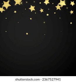 Magic stars vector overlay.  Gold stars scattered around randomly, falling down, floating.  Chaotic dreamy childish overlay template. on black background.