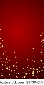 Magic stars vector overlay.  Gold stars scattered around randomly, falling down, floating.  Chaotic dreamy childish overlay template. Vector magic overlay  on red background.