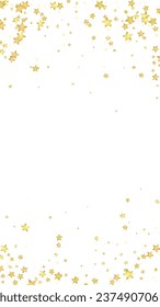 Superposición vectorial de las estrellas mágicas.  Estrellas de oro dispersas al azar, cayendo, flotando.  Una plantilla de superposición infantil de ensueño caótico. Encantador vector con estrellas mágicas sobre fondo blanco.