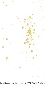 Superposición vectorial de las estrellas mágicas.  Estrellas de oro dispersas al azar, cayendo, flotando.  Una plantilla de superposición infantil de ensueño caótico. Superposición mágica vectorial sobre fondo blanco.