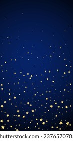 Magic stars vector overlay.  Gold stars scattered around randomly, falling down, floating.  Chaotic dreamy childish overlay template. Vector magic overlay  on dark blue background.
