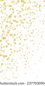 Superposición vectorial de las estrellas mágicas.  Estrellas de oro dispersas al azar, cayendo, flotando.  Una plantilla de superposición infantil de ensueño caótico. Superposición mágica vectorial sobre fondo blanco.