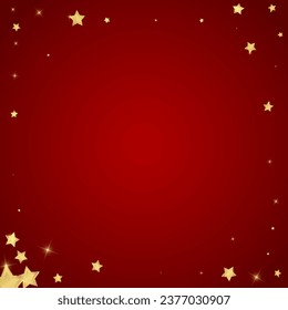 Magic stars vector overlay.  Gold stars scattered around randomly, falling down, floating.  Chaotic dreamy childish overlay template. on red background.