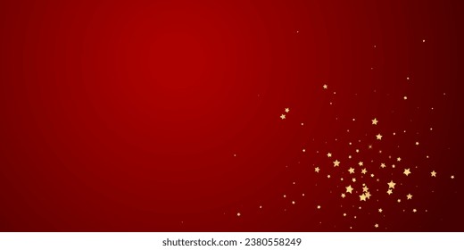 Magic stars vector overlay.  Gold stars scattered around randomly, falling down, floating.  Chaotic dreamy childish overlay template. on red background.