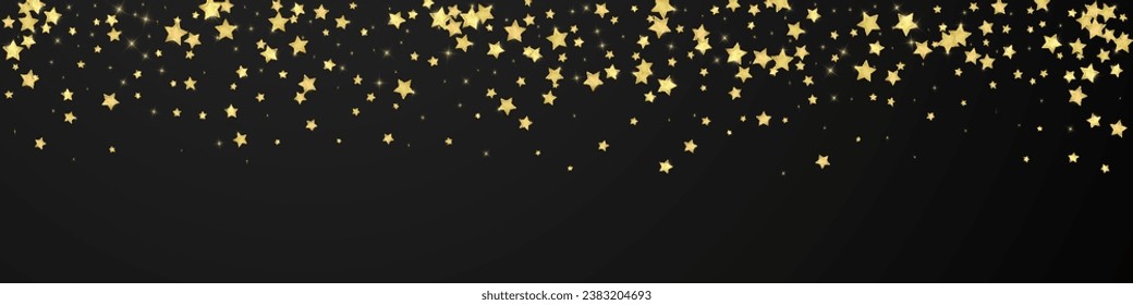 Superposición vectorial de las estrellas mágicas.  Estrellas de oro dispersas al azar, cayendo, flotando.  Una plantilla de superposición infantil de ensueño caótico. Encantador vector con estrellas mágicas sobre fondo negro.