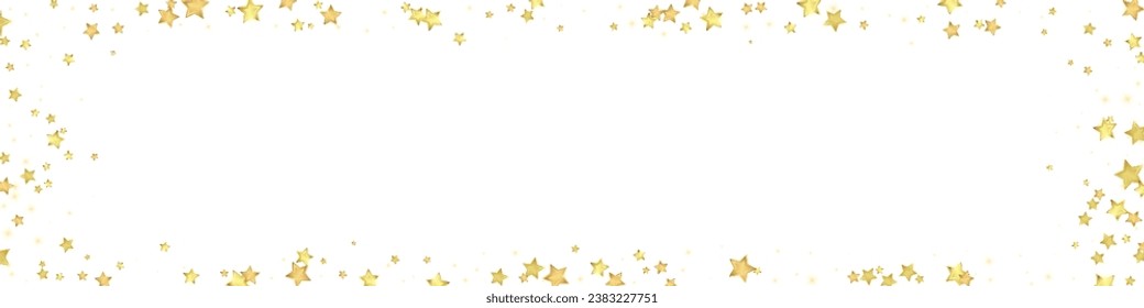 Magic stars vector overlay.  Gold stars scattered around randomly, falling down, floating.  Chaotic dreamy childish overlay template. Magical cartoon night sky on white background.