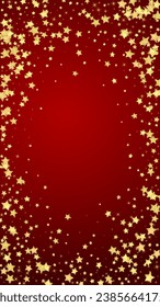 Magic stars vector overlay.  Gold stars scattered around randomly, falling down, floating.  Chaotic dreamy childish overlay template. on red background.